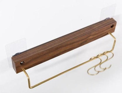 Wood and Brass Bathroom Towel Rack, Two Sizes, view 7