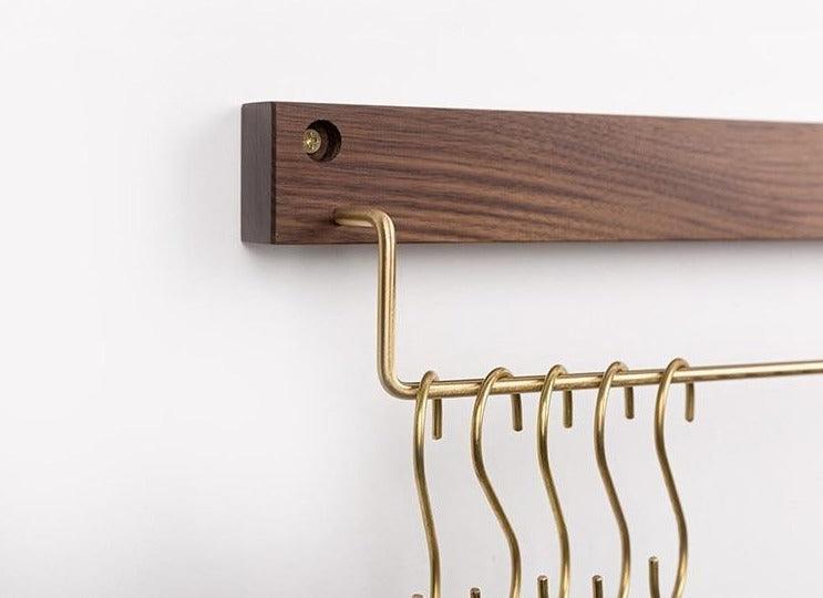 Wood and Brass Bathroom Towel Rack, Two Sizes, view 12