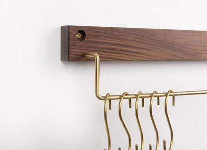 Wood and Brass Bathroom Towel Rack, Two Sizes, view 12