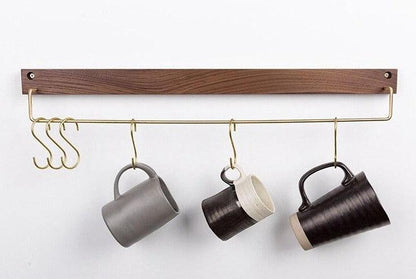 Wood and Brass Bathroom Towel Rack, Two Sizes, view 11