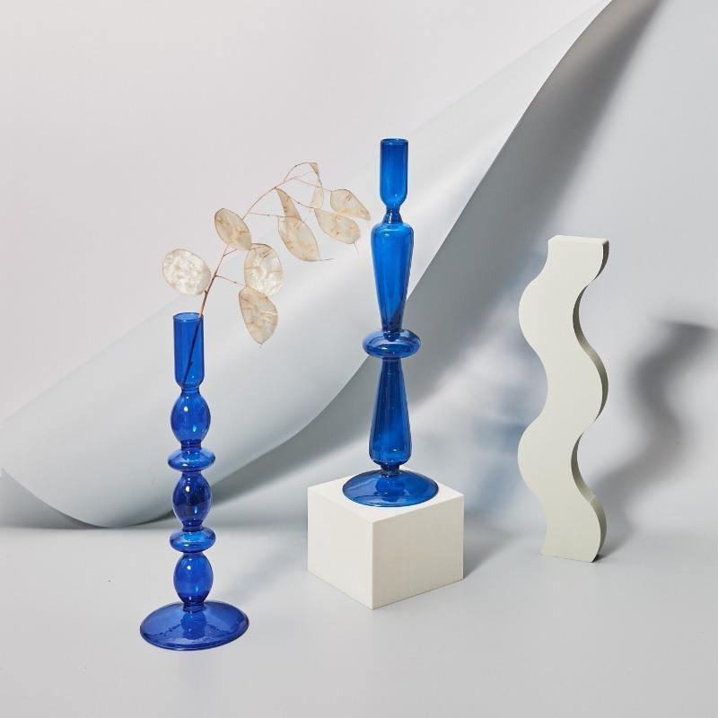 Blue Glass Taper Candle Holder in Seven Shapes, view 3