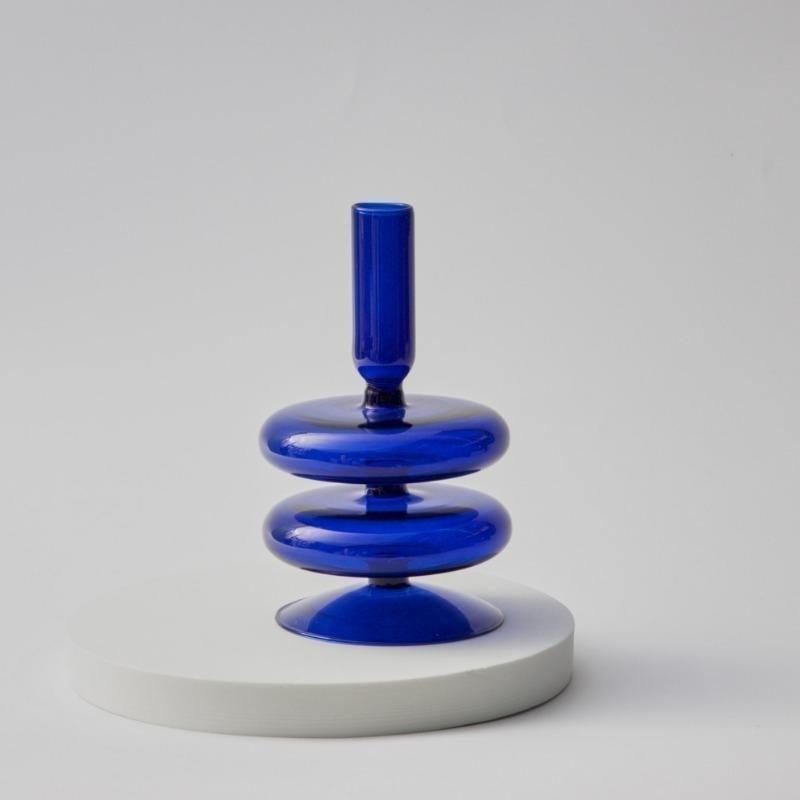 Blue Glass Taper Candle Holder in Seven Shapes, view 7