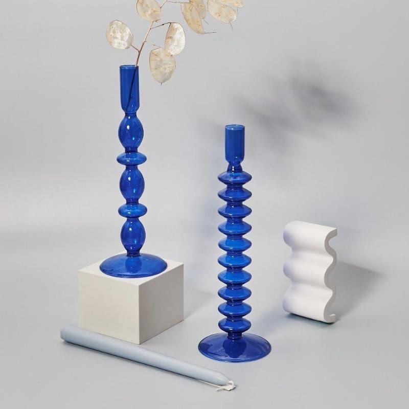Blue Glass Taper Candle Holder in Seven Shapes, view 5