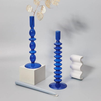 Blue Glass Taper Candle Holder in Seven Shapes, view 5