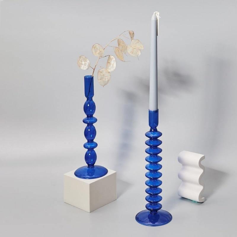 Blue Glass Taper Candle Holder in Seven Shapes, view 4