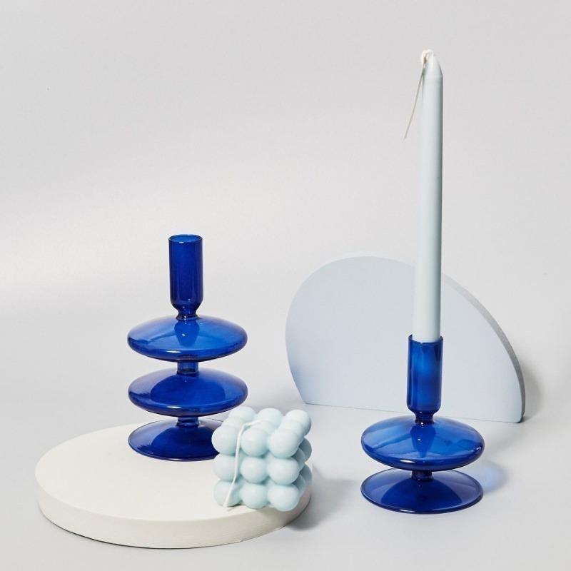 Blue Glass Taper Candle Holder in Seven Shapes, view 6