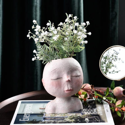 Sleeping Face Resin Planter with Drainage Holes, view 17