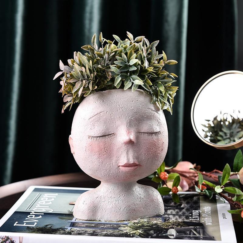 Sleeping Face Resin Planter with Drainage Holes, view 12