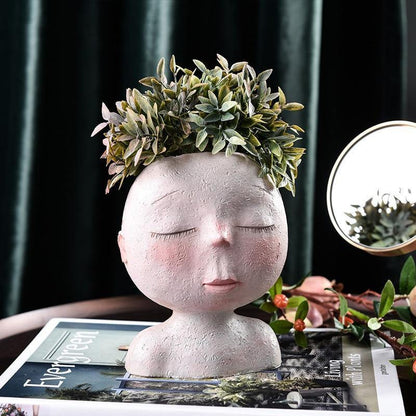 Sleeping Face Resin Planter with Drainage Holes, view 12