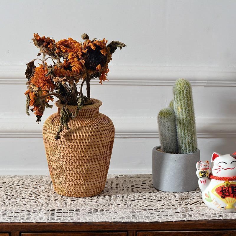 Hand Woven Rattan Vase for Dried Flowers, view 7
