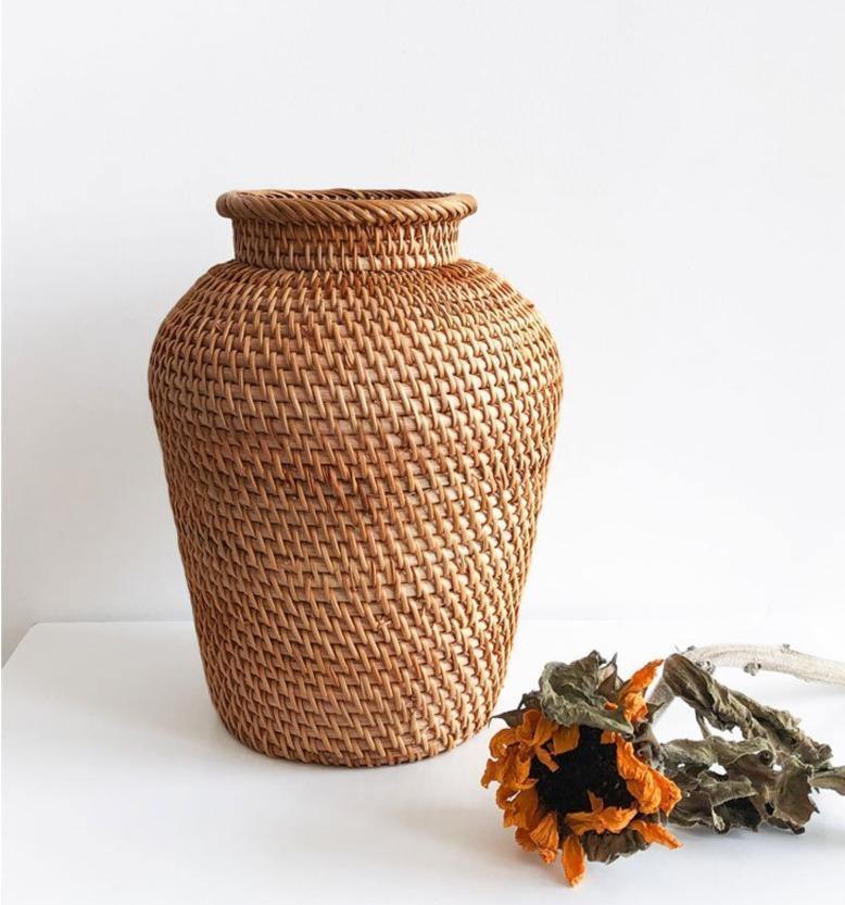 Hand Woven Rattan Vase for Dried Flowers