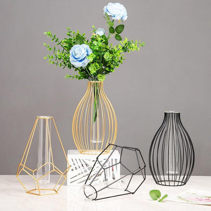 Iron Frame Flower Vase with Removable Glass Tube, view 2