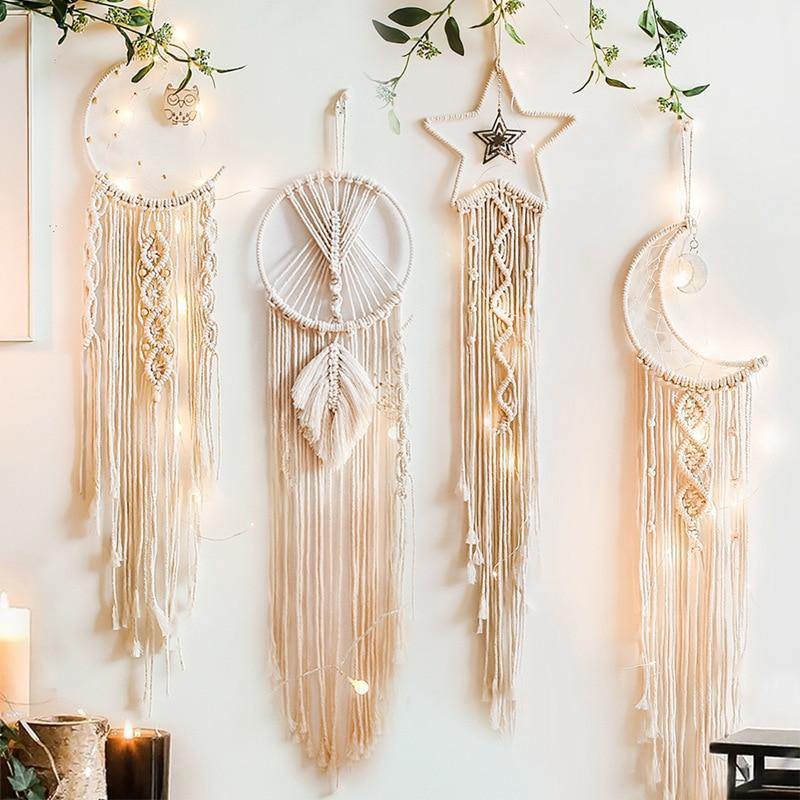 Cotton Macrame Wall Hanging on a Bamboo Peg, Four Styles