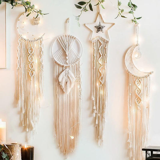 Cotton Macrame Wall Hanging on a Bamboo Peg, Four Styles
