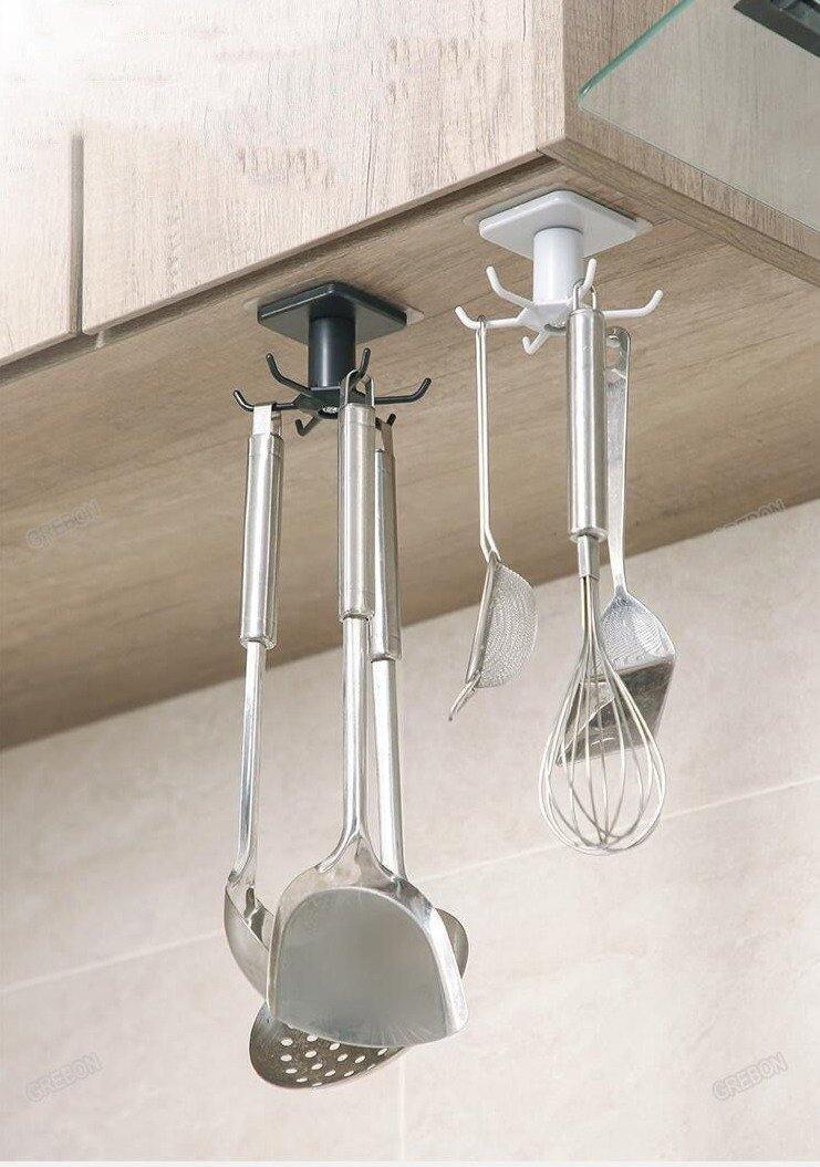 Rotating Under-Cabinet Utensil Rack with 6 Hooks, view 4