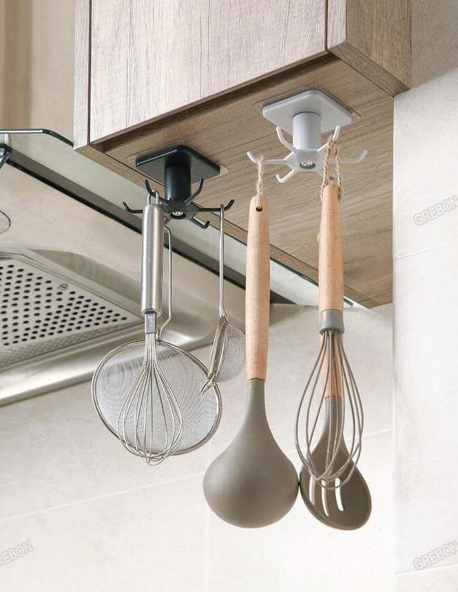 Rotating Under-Cabinet Utensil Rack with 6 Hooks, view 3
