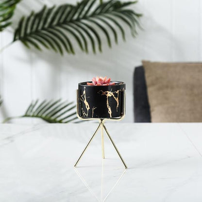 Marbled Ceramic Planter on a Geometric Metal Stand, view 18