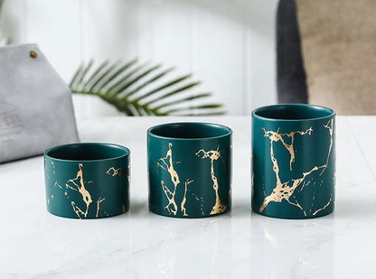 Marbled Ceramic Planter on a Geometric Metal Stand, view 4