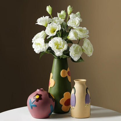 Flower Cutout Ceramic Vase, Six Colors and Sizes