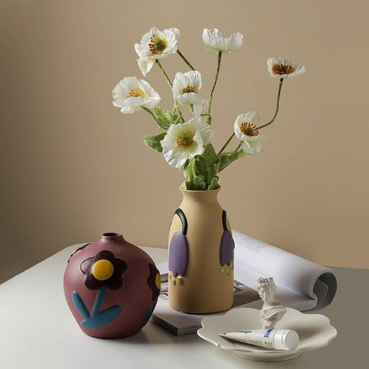 Flower Cutout Ceramic Vase, Six Colors and Sizes, view 2