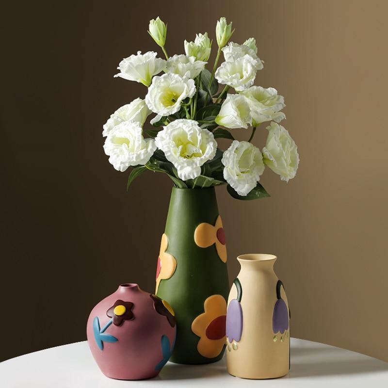 Flower Cutout Ceramic Vase, Six Colors and Sizes, view 15