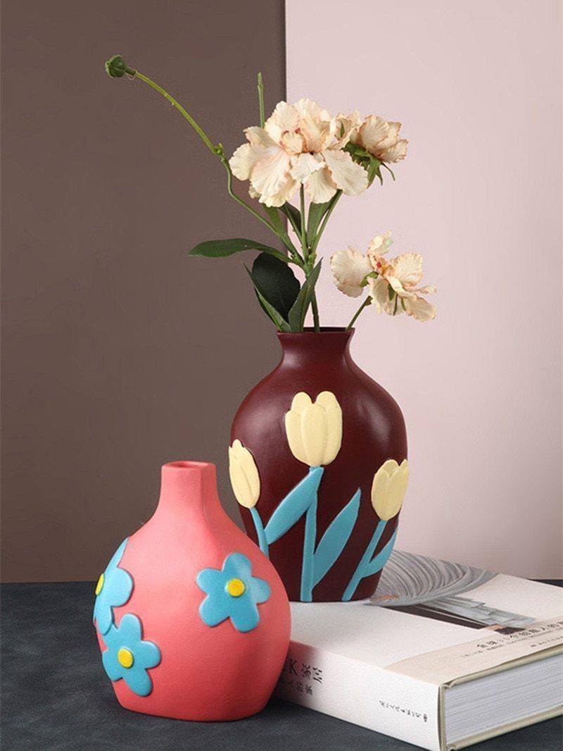 Flower Cutout Ceramic Vase, Six Colors and Sizes, view 5