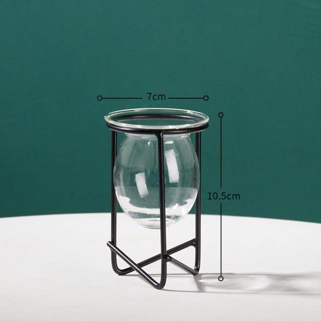 Glass Propagation Vase on a Geometric Iron Stand, view 17