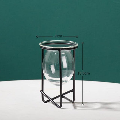 Glass Propagation Vase on a Geometric Iron Stand, view 17