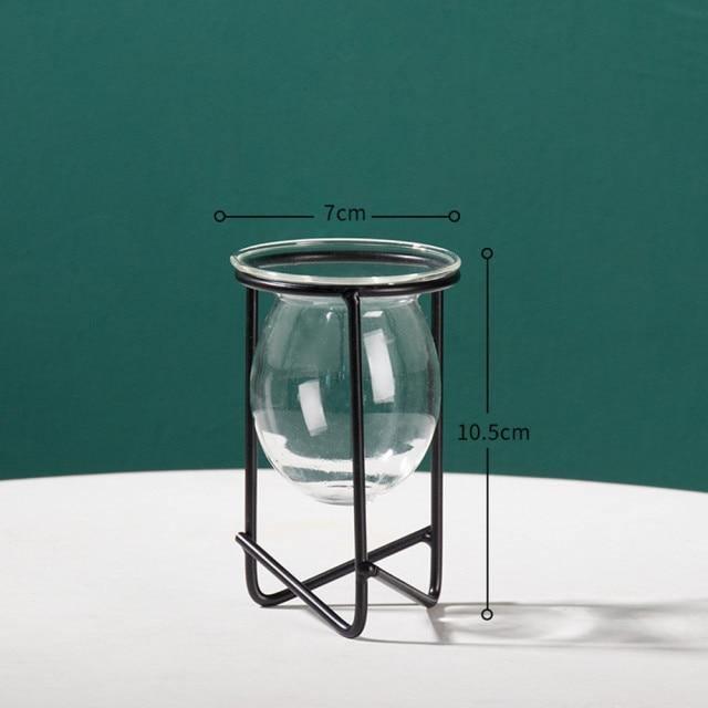 Glass Propagation Vase on a Geometric Iron Stand, view 15