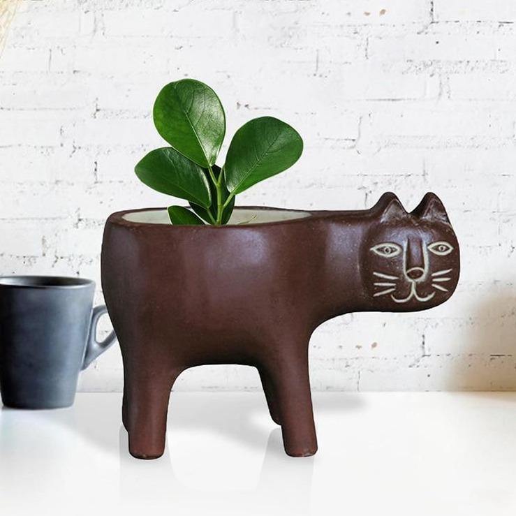 Cat Shaped Ceramic Planter with Drain Hole, 5.9 in, view 18