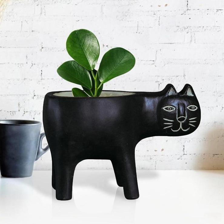 Cat Shaped Ceramic Planter with Drain Hole, 5.9 in, view 12