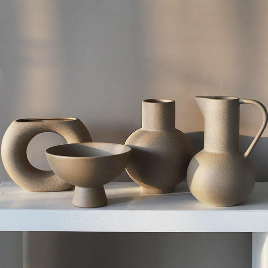 Satin Ceramic Vase in Moon, Round, Open or Pot