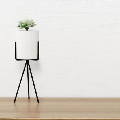 White Ceramic Trough Planter on Black Metal Stand, view 2