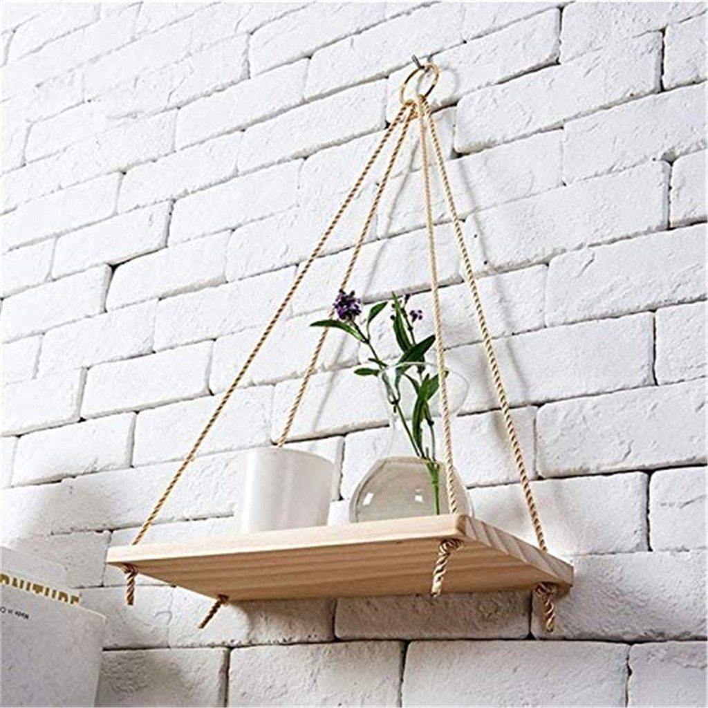 Rope Hung Wooden Wall Shelf, 13.8 in, view 4