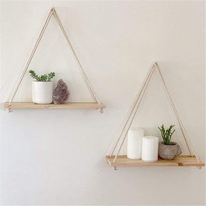 Rope Hung Wooden Wall Shelf, 13.8 in, view 5