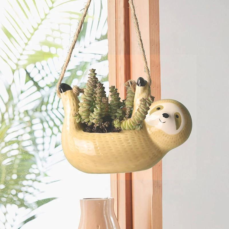 Ceramic Sloth Planter for Small Succulents, Two Shapes, view 3