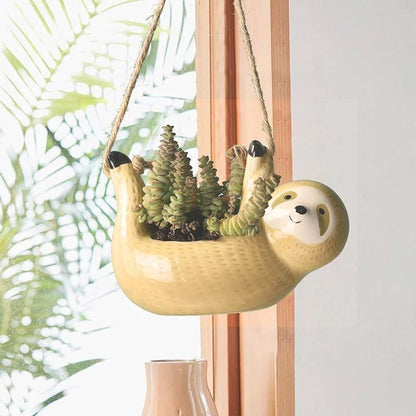Ceramic Sloth Planter for Small Succulents, Two Shapes, view 3