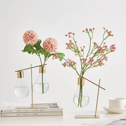 Light Bulb Propagation Vase on Gold Iron Stand