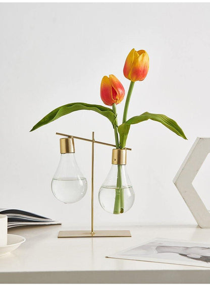 Light Bulb Propagation Vase on Gold Iron Stand, view 4