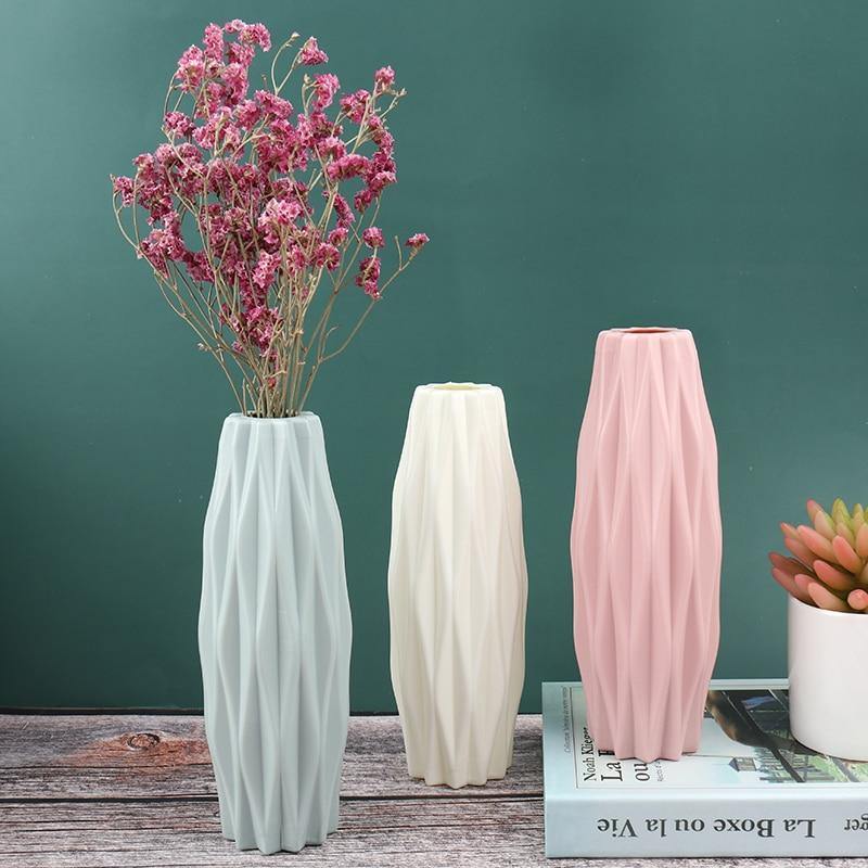 Slim Faceted Flower Vase, Matte Plastic, Three Colors