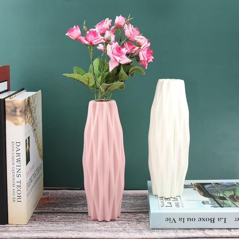 Slim Faceted Flower Vase, Matte Plastic, Three Colors, view 11