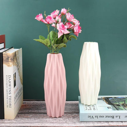 Slim Faceted Flower Vase, Matte Plastic, Three Colors, view 11