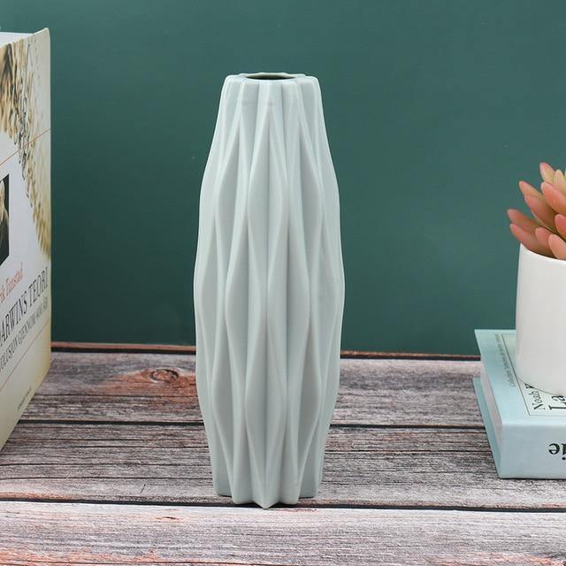 Slim Faceted Flower Vase, Matte Plastic, Three Colors, view 8