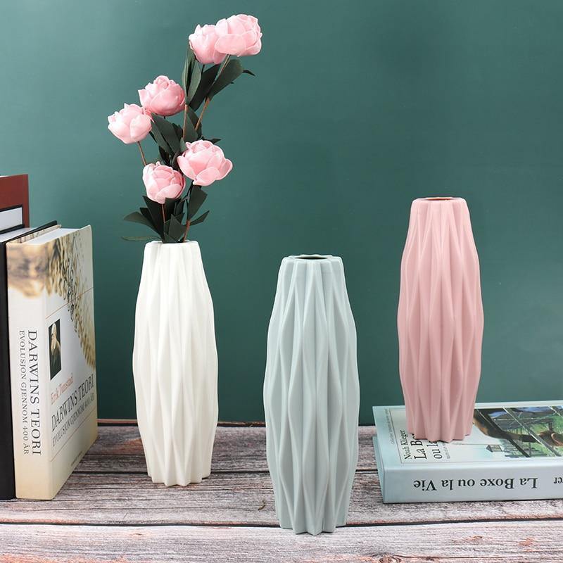 Slim Faceted Flower Vase, Matte Plastic, Three Colors, view 9