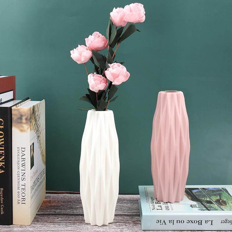 Slim Faceted Flower Vase, Matte Plastic, Three Colors, view 13