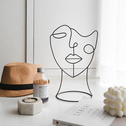 Iron Line Art Face Sculpture, Full or Half Face