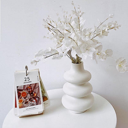 Abstract White Ceramic Vase for Flowers, 9 in Tall, view 9