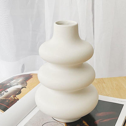 Abstract White Ceramic Vase for Flowers, 9 in Tall, view 2