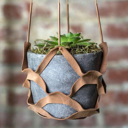 Vegan Leather and Rope Hanging Plant Holder, Two Sizes, view 4