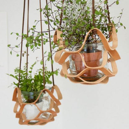Vegan Leather and Rope Hanging Plant Holder, Two Sizes
